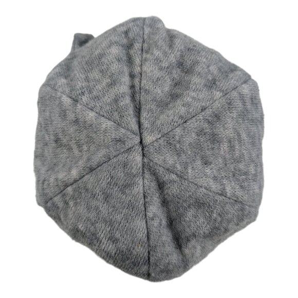 Newsboy Style Cap Gray with Bow and Button Embellishment Fuzzy Knit - Picture 4 of 5